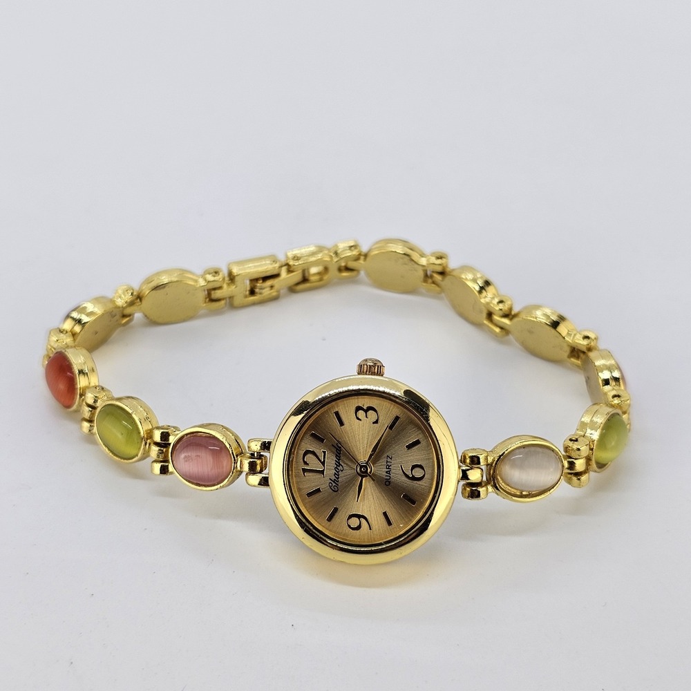 Women's Analog Watch 23MM Gold Dial Multicolor Metal Bands 7" NEW Battery